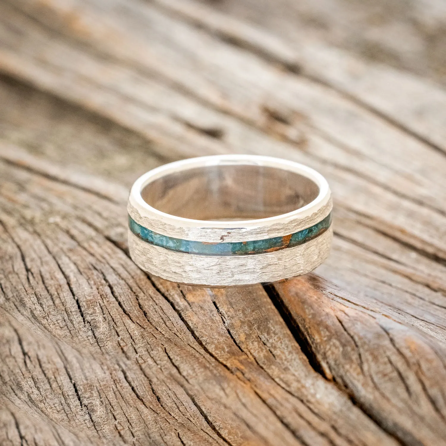 "VERTIGO" - PATINA COPPER WEDDING BAND WITH A HAMMERED FINISH - SILVER - SIZE 10 1/4