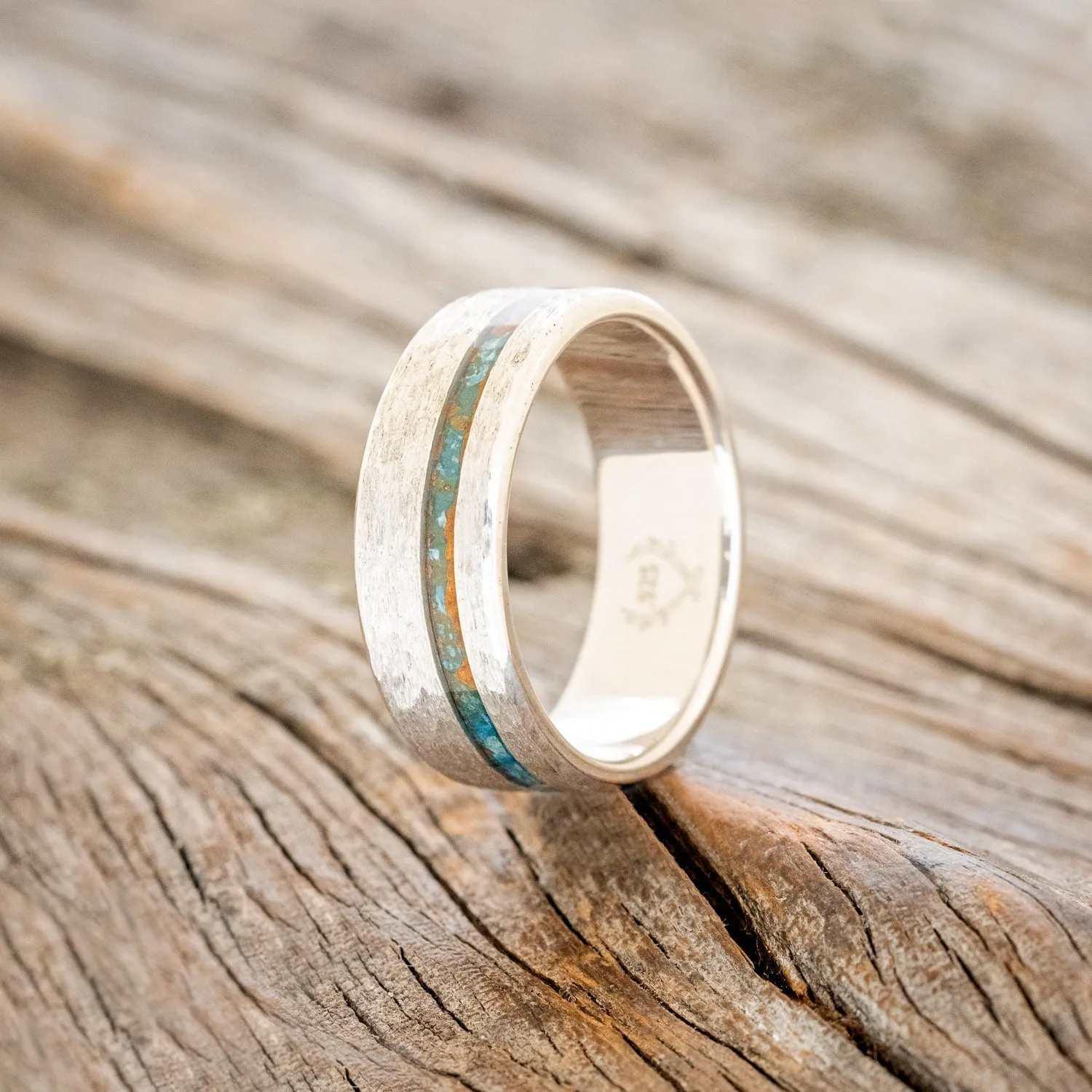 "VERTIGO" - PATINA COPPER WEDDING BAND WITH A HAMMERED FINISH - SILVER - SIZE 10 1/4