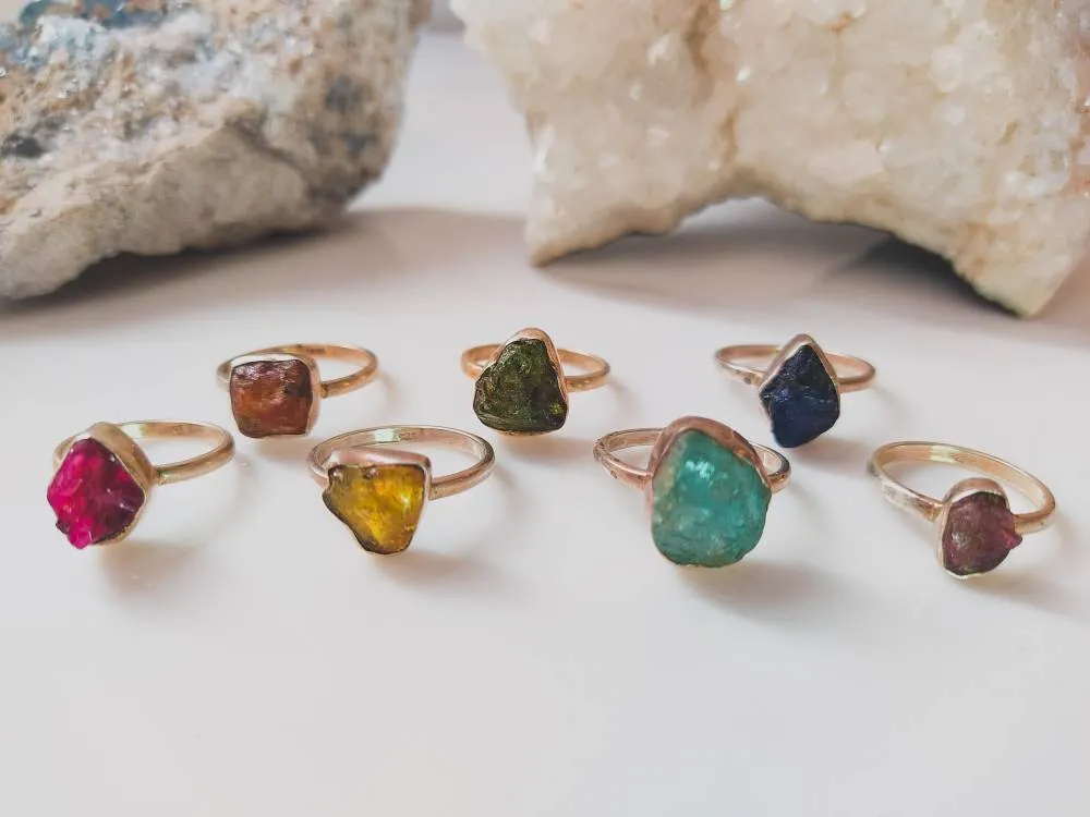 Raw Crystal Birthstone Rings