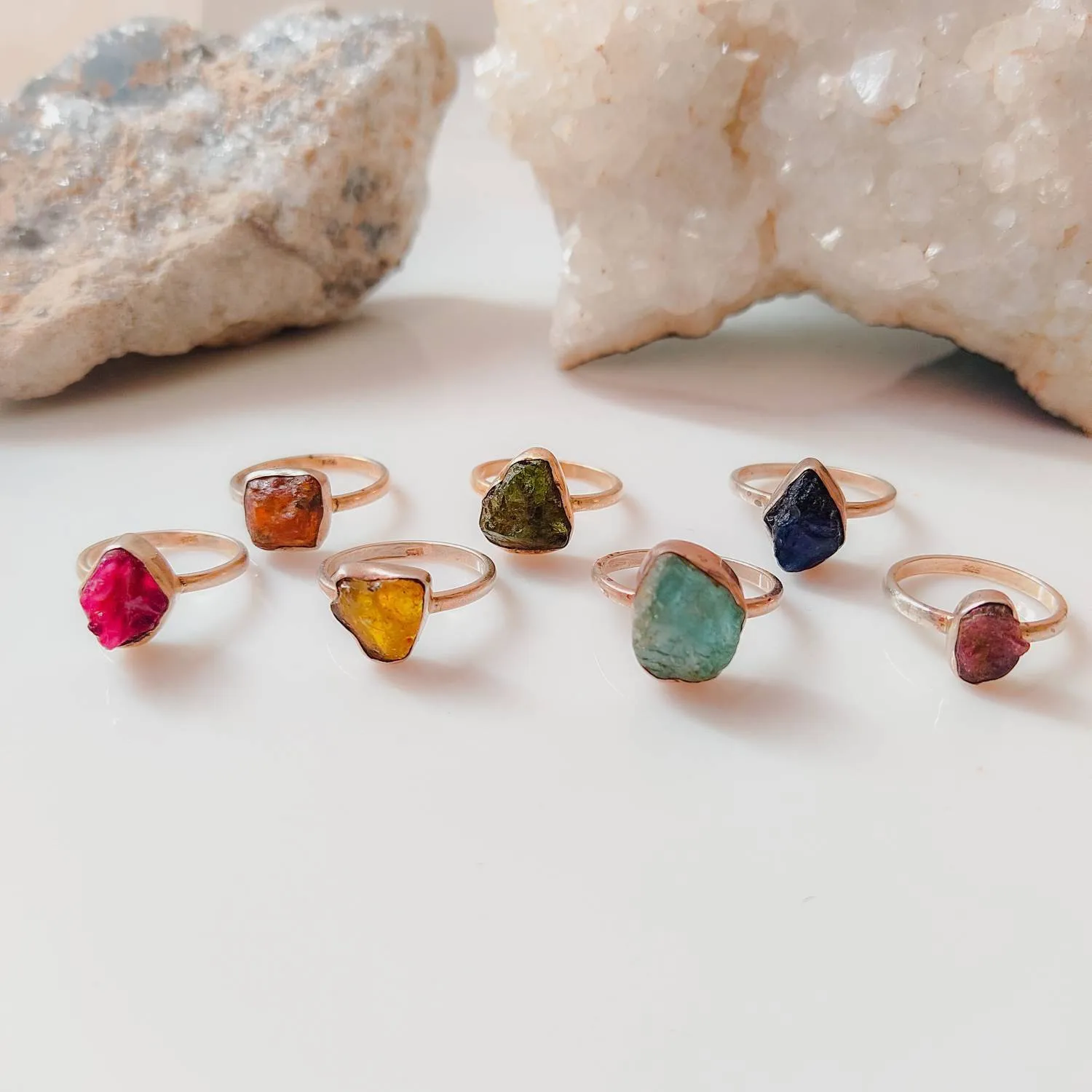 Raw Crystal Birthstone Rings