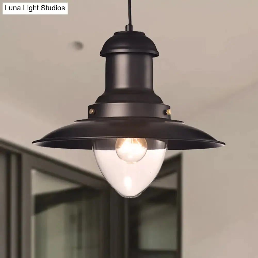 Retro Loft Saucer Ceiling Pendant Light in Black/White for Coffee Shop