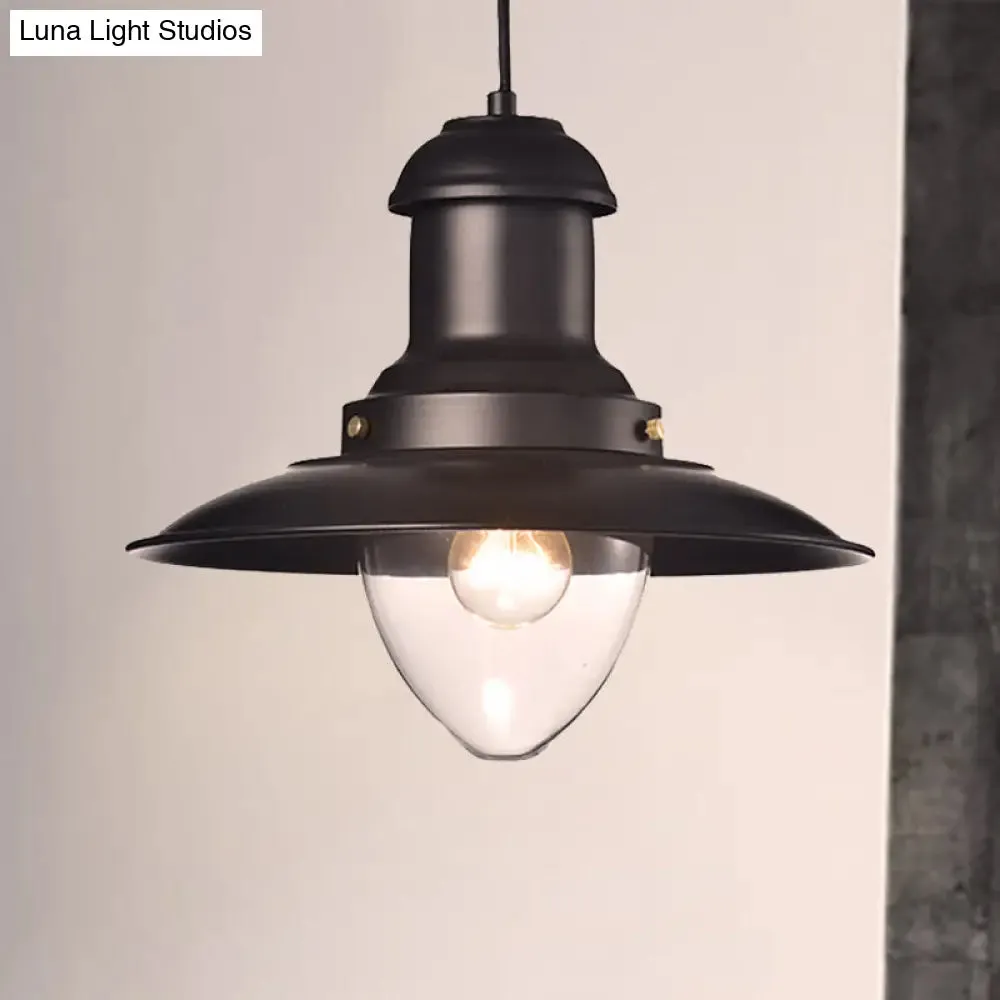 Retro Loft Saucer Ceiling Pendant Light in Black/White for Coffee Shop