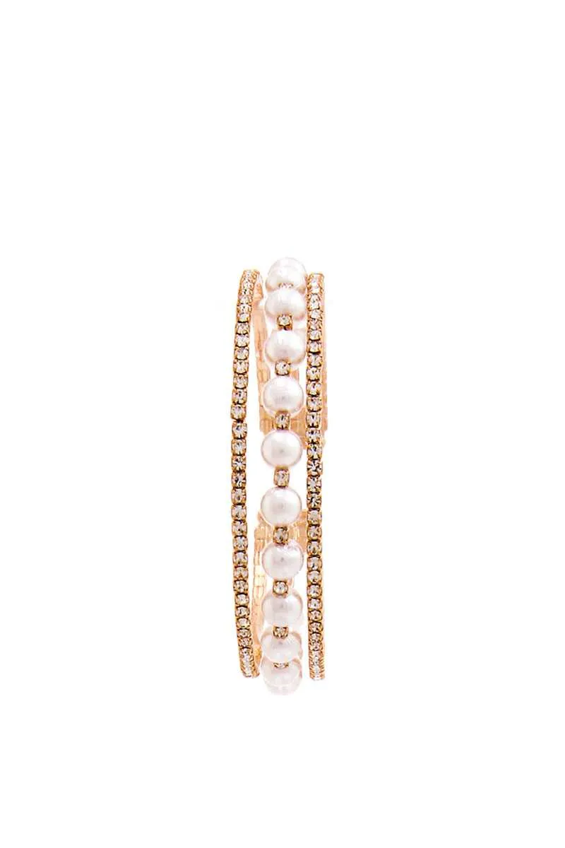 Rhinestone And Pearl Trendy Bracelet