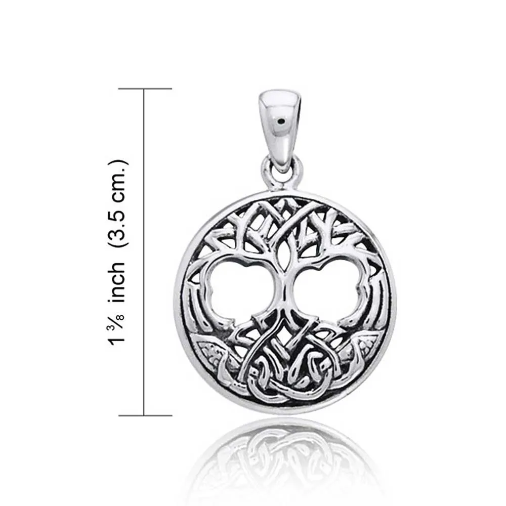 Rising Sun Celtic Knot Tree Of Life Pendant Necklace in Sterling Silver