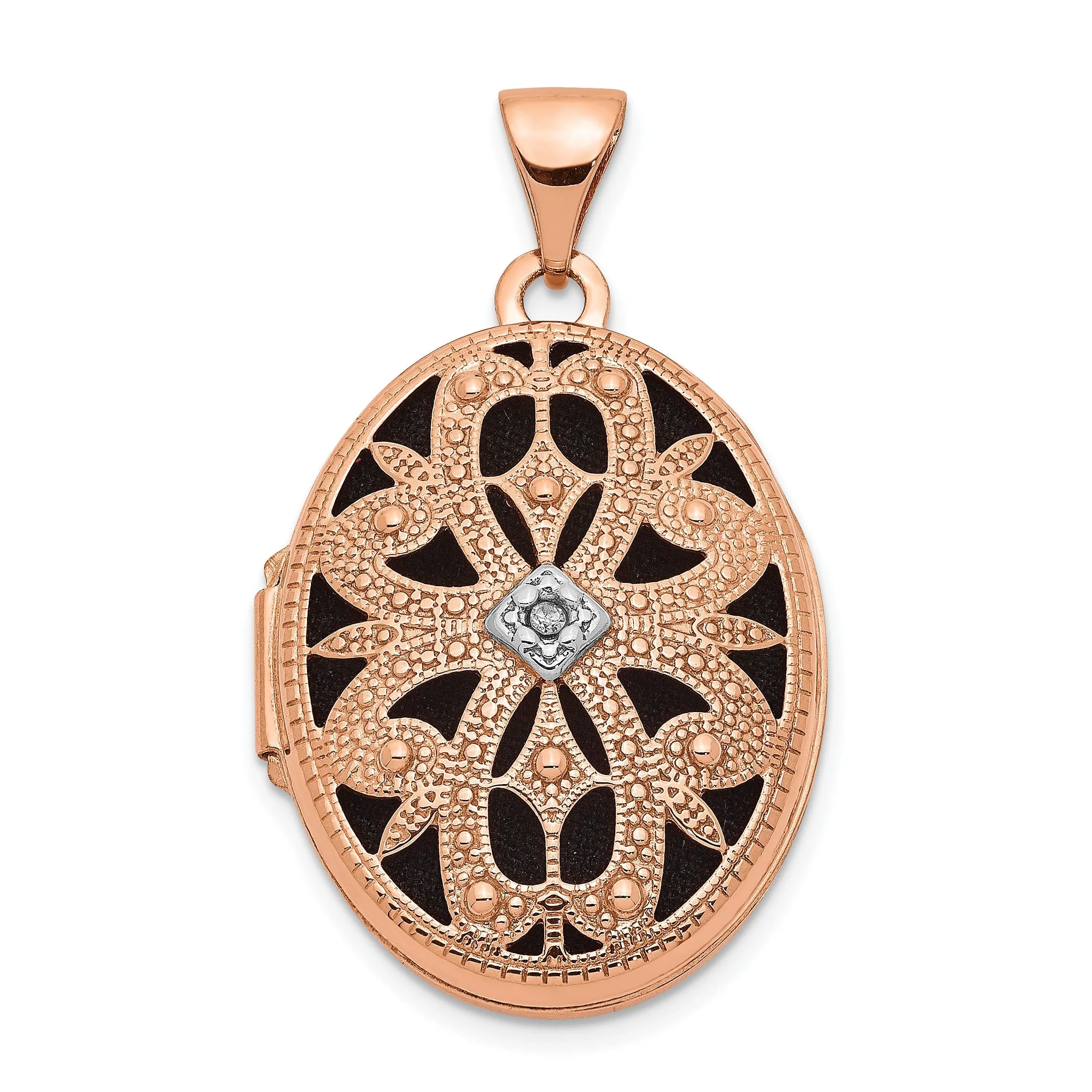 Rose Gold Oval with Vintage blk interior Locket