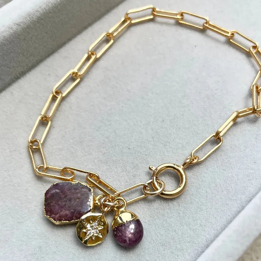 Ruby Gem Slice Triple Chunky Chain Bracelet