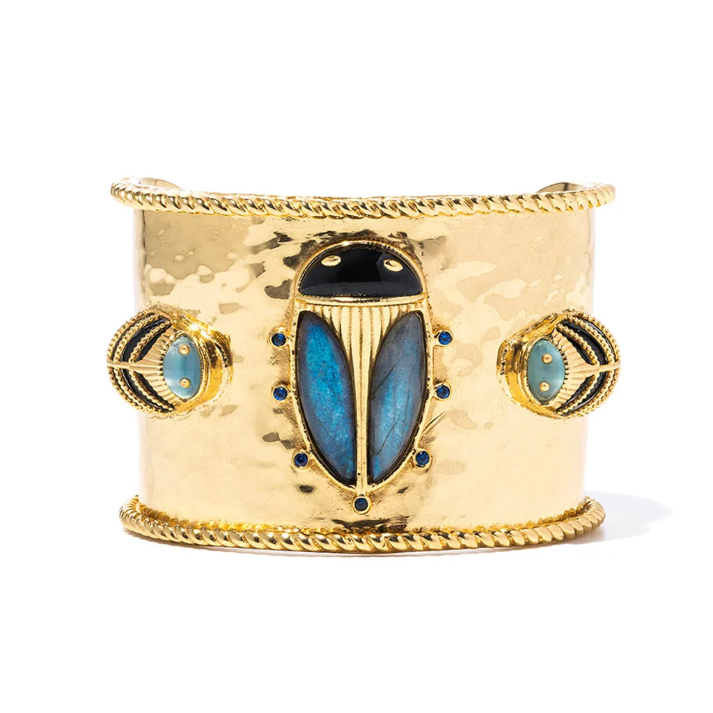 Scarab Grande Cuff - Blue Labradorite/Black Agate