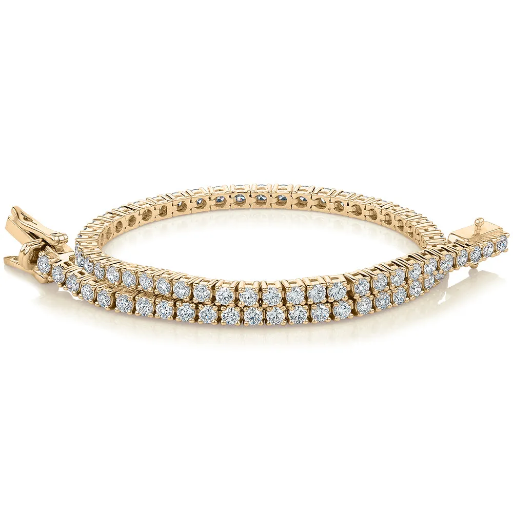 Signature Simulant Diamond 3 carat* TW round brilliant tennis bracelet in 10 carat yellow gold