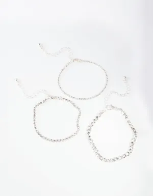 Silver Multi Size Diamante Bracelet Pack