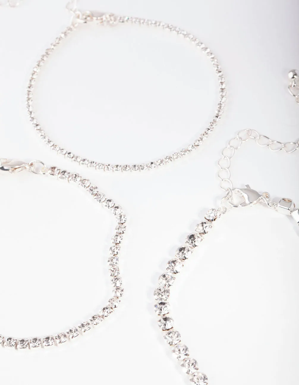 Silver Multi Size Diamante Bracelet Pack