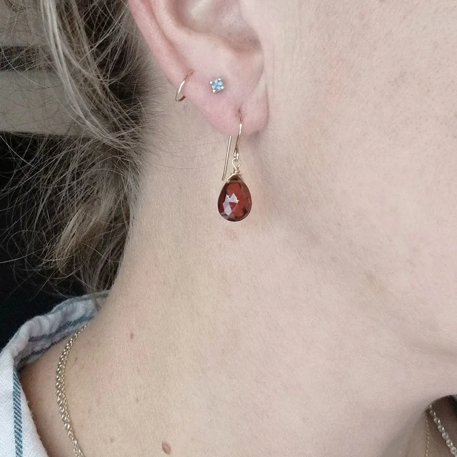 Simple Garnet Drop Earring