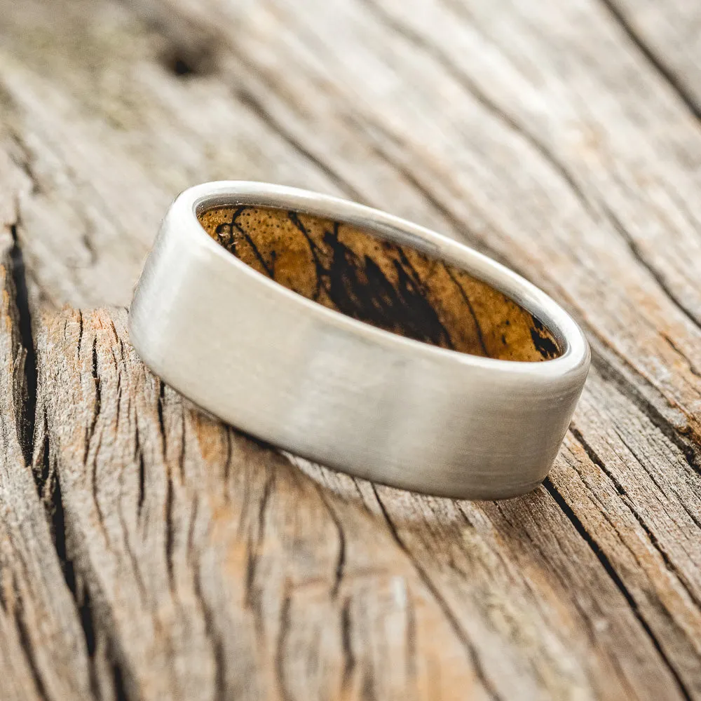 SPALTED MAPLE WOOD LINED WEDDING BAND WITH A BRUSHED FINISH - TITANIUM - SIZE 9 3/4