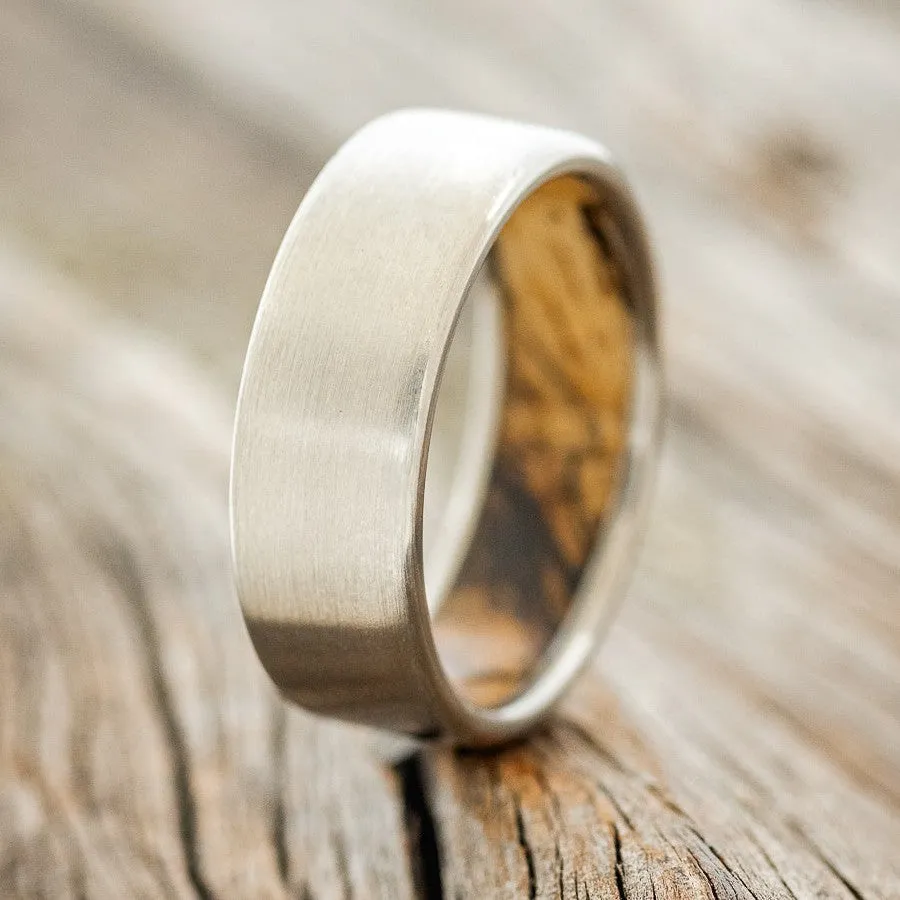 SPALTED MAPLE WOOD LINED WEDDING BAND WITH A BRUSHED FINISH - TITANIUM - SIZE 9 3/4