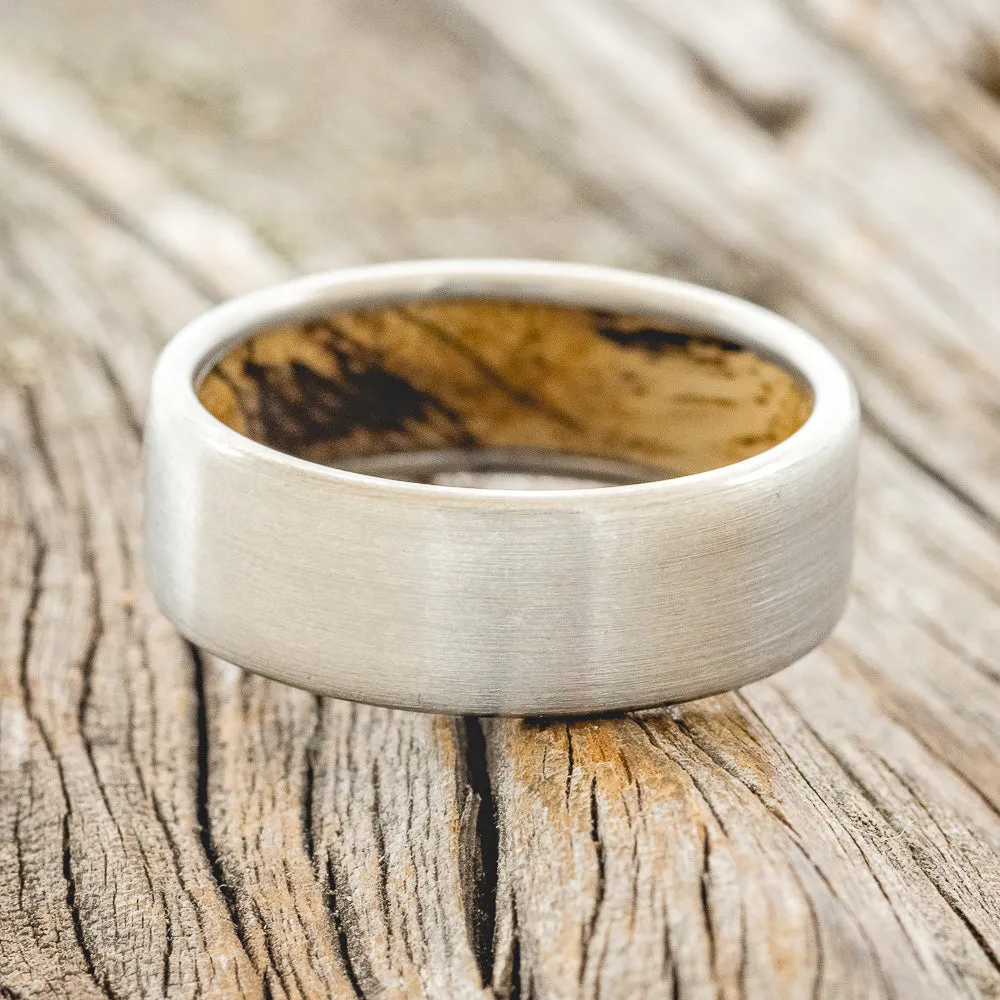 SPALTED MAPLE WOOD LINED WEDDING BAND WITH A BRUSHED FINISH - TITANIUM - SIZE 9 3/4