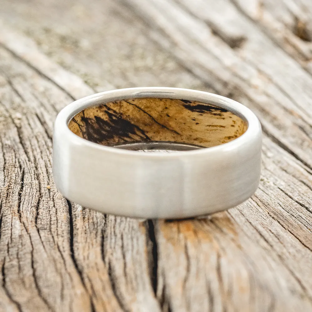 SPALTED MAPLE WOOD LINED WEDDING BAND WITH A BRUSHED FINISH - TITANIUM - SIZE 9 3/4