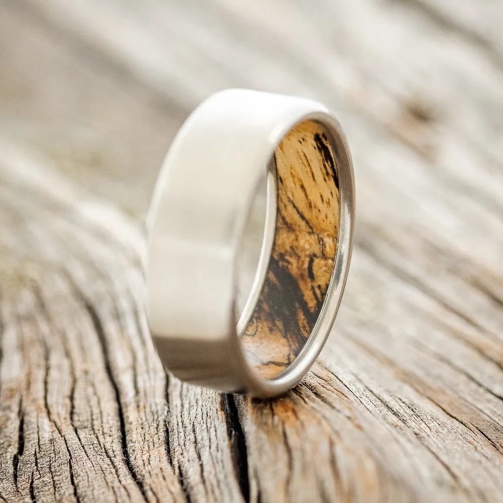 SPALTED MAPLE WOOD LINED WEDDING BAND WITH A BRUSHED FINISH - TITANIUM - SIZE 9 3/4