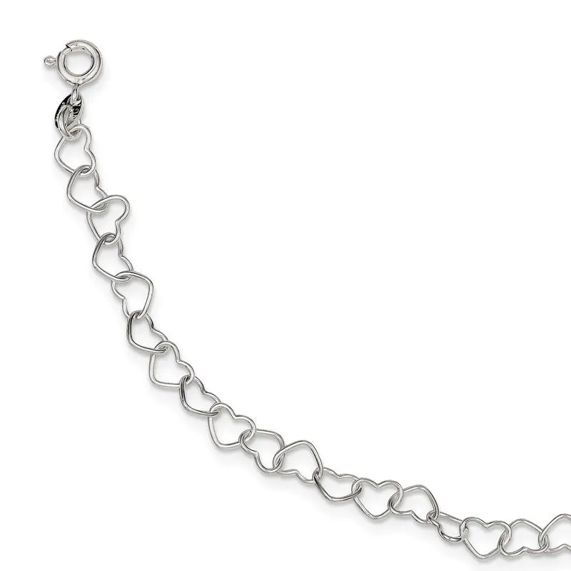 Sterling Silver 8inch Polished Fancy Heart Link Bracelet