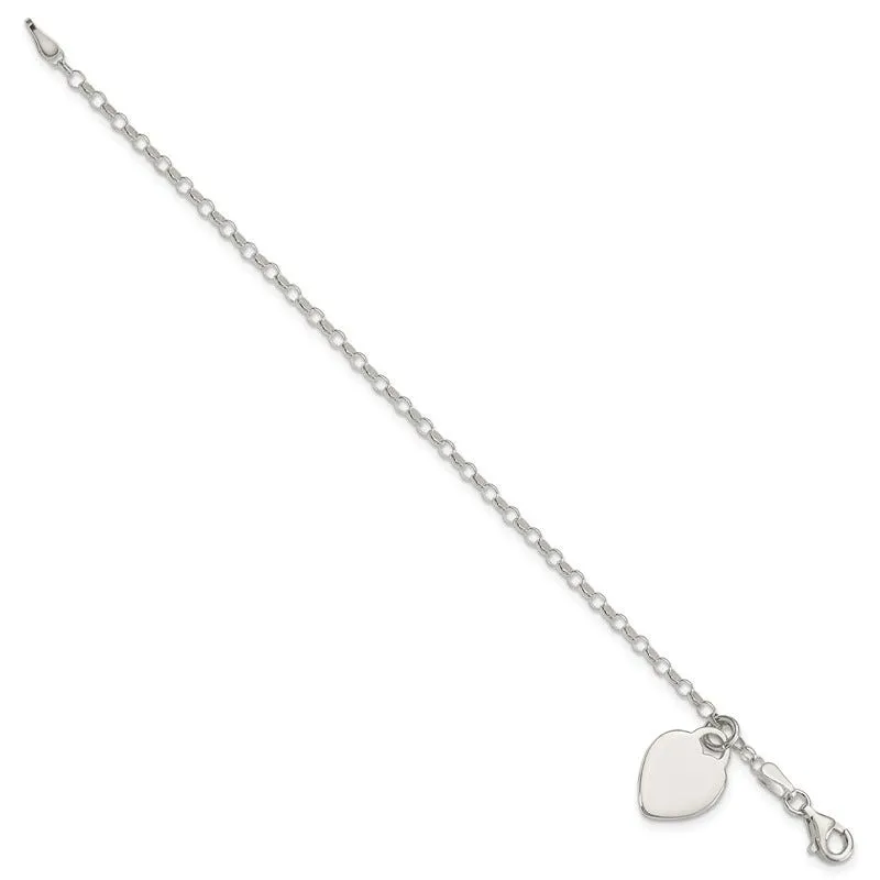 Sterling Silver Engraveable Heart 6 in Childs Bracelet