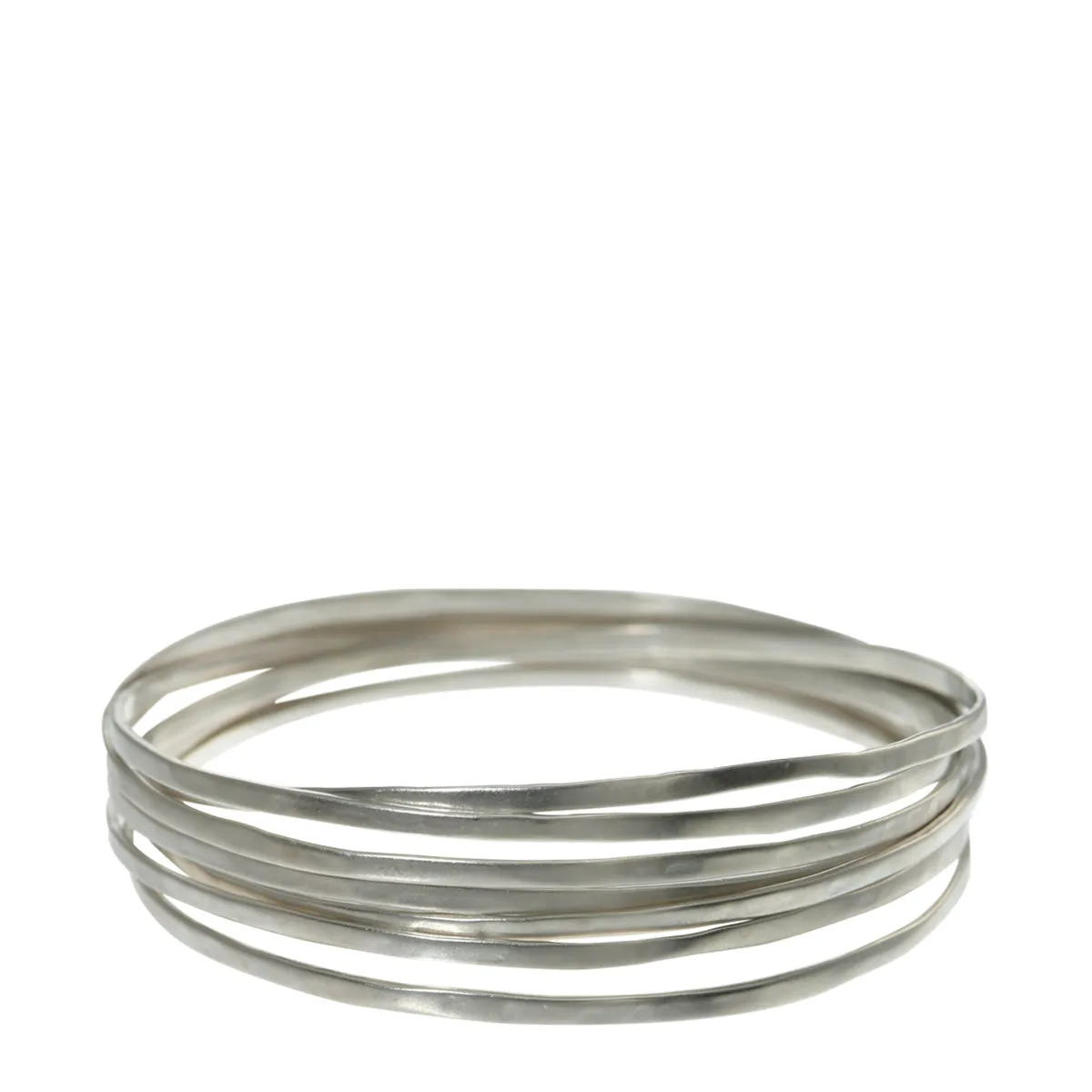 Sterling Silver Flattened Bangles (Set of 7)