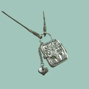 Sterling Silver necklace for woman locket engraved, tree drawing with a charm