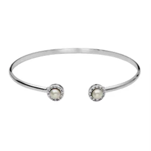 Sterling Silver Pearl and White Topaz Halo Cuff Bracelet by Samuel B.