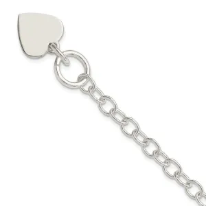 Sterling Silver Polished Engraveable Heart Charm Bracelet