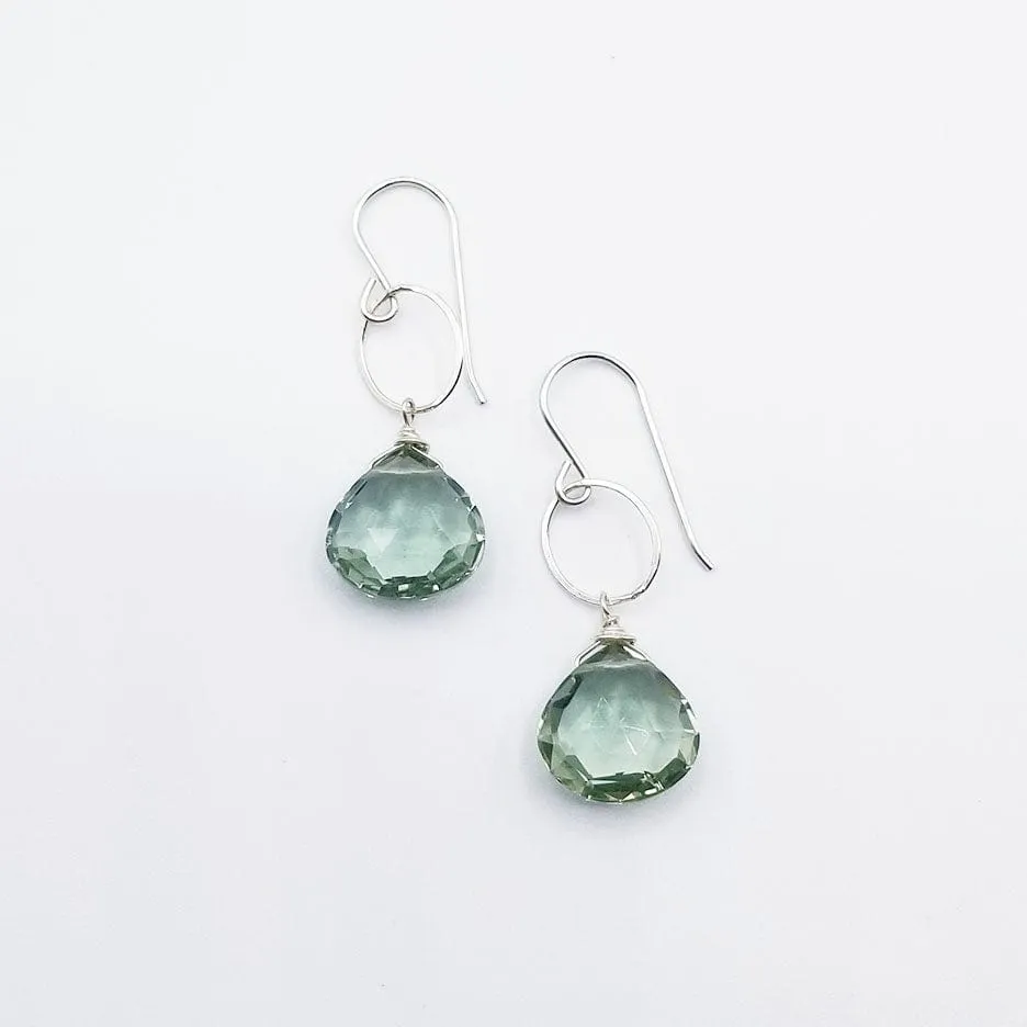 Sterling Silver Ring and Green Amethyst Drop Earring