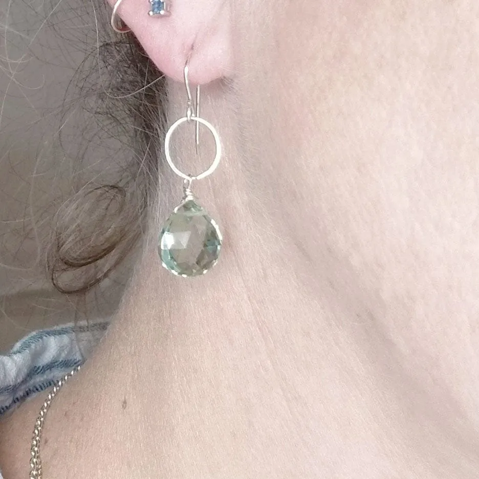 Sterling Silver Ring and Green Amethyst Drop Earring