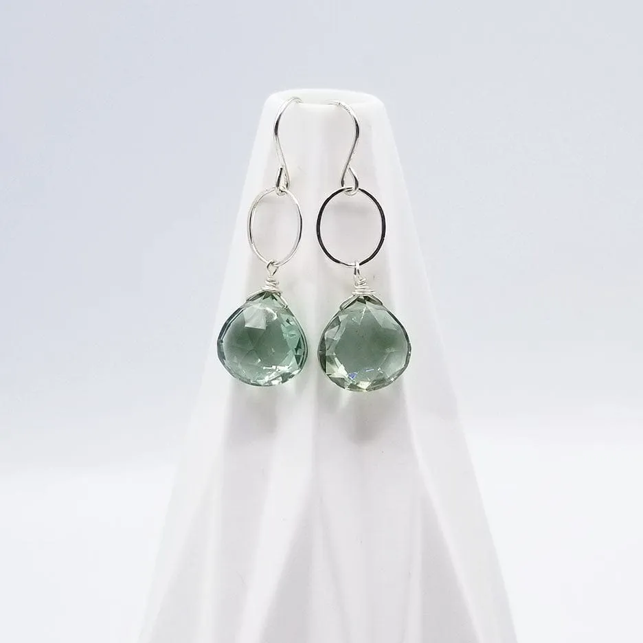 Sterling Silver Ring and Green Amethyst Drop Earring