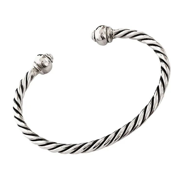 Sterling Silver Twist Torque Bangle For Men and Women