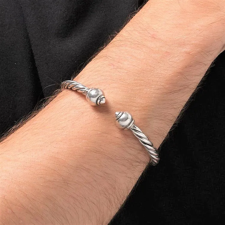 Sterling Silver Twist Torque Bangle For Men and Women