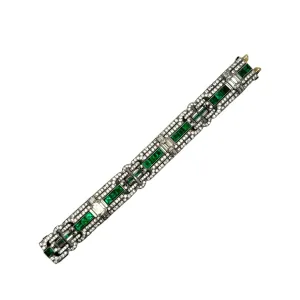 Superb Art Deco Diamond Emerald Platinum Bracelet, Circa 1929