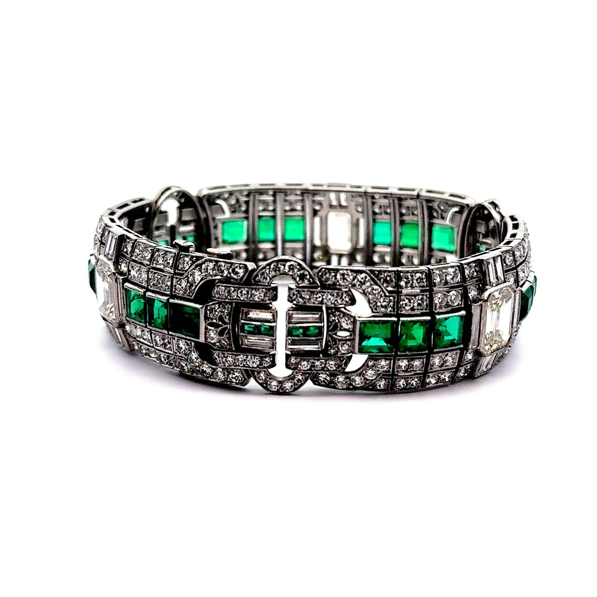 Superb Art Deco Diamond Emerald Platinum Bracelet, Circa 1929