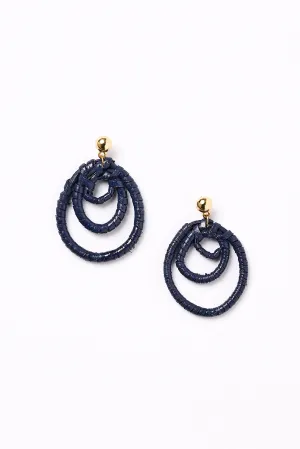 Three Hoop Drop Earrings in Navy