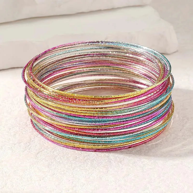 Timeless Metal Bangles Set For Women - Colorful 30 Pieces Set, Textured Thin Circles, Trendy Classic Styles Fashion Jewelry for Gift, Party, Daily Wear - Perfect Gift for Women