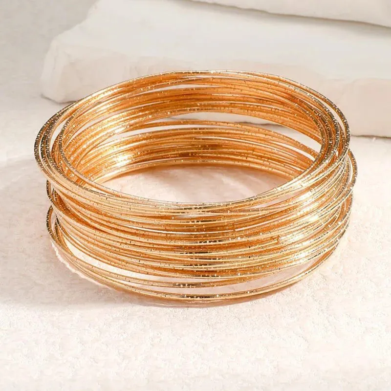 Timeless Metal Bangles Set For Women - Colorful 30 Pieces Set, Textured Thin Circles, Trendy Classic Styles Fashion Jewelry for Gift, Party, Daily Wear - Perfect Gift for Women