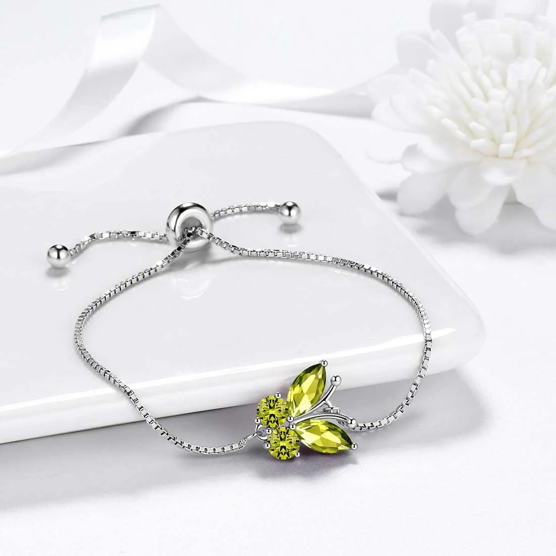 Tokyo Mart Butterfly Bracelet Birthstone August Peridot Women Girls Jewelry Birthday Gift