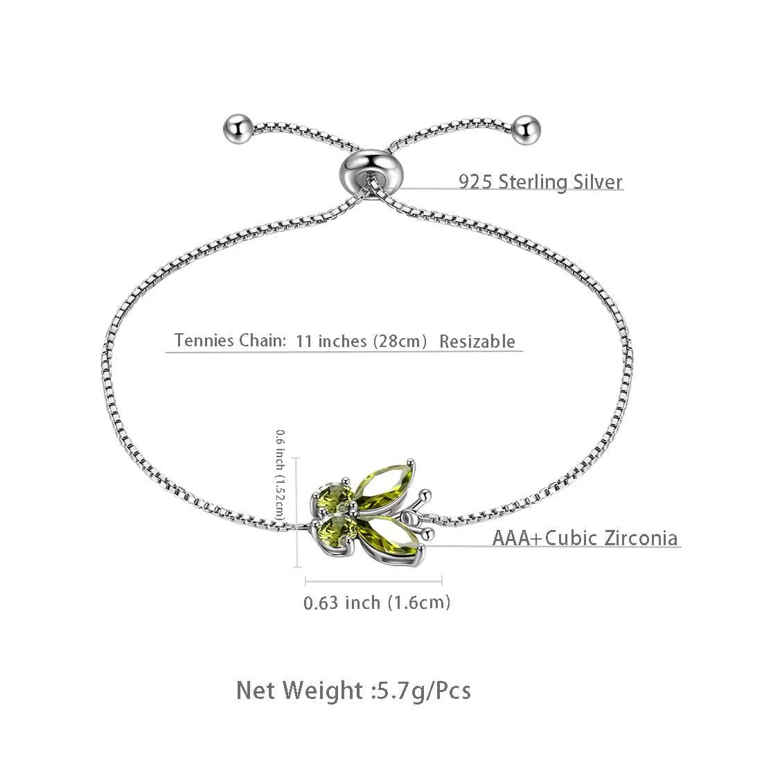 Tokyo Mart Butterfly Bracelet Birthstone August Peridot Women Girls Jewelry Birthday Gift