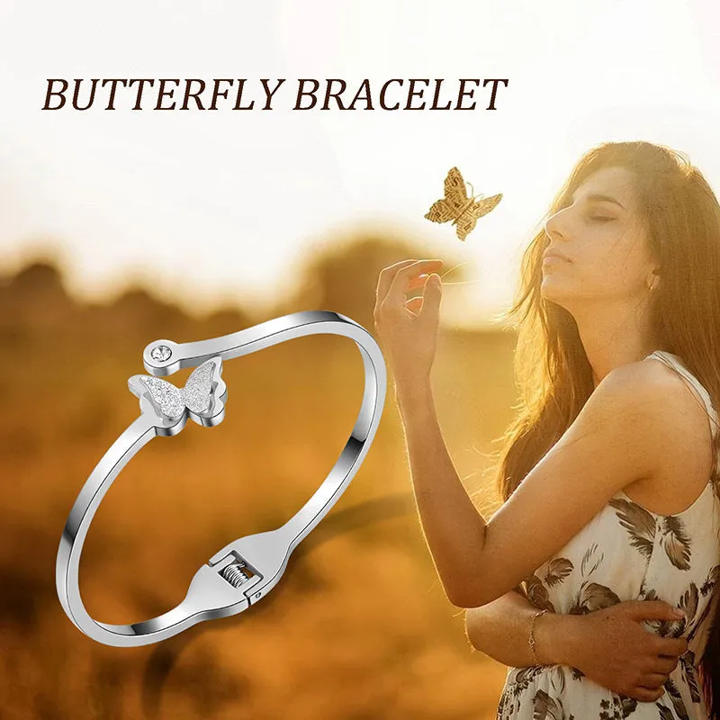 Tokyo Mart Girls Butterfly Open Cuff Bangle Bracelet Women Jewelry Stainless Steel