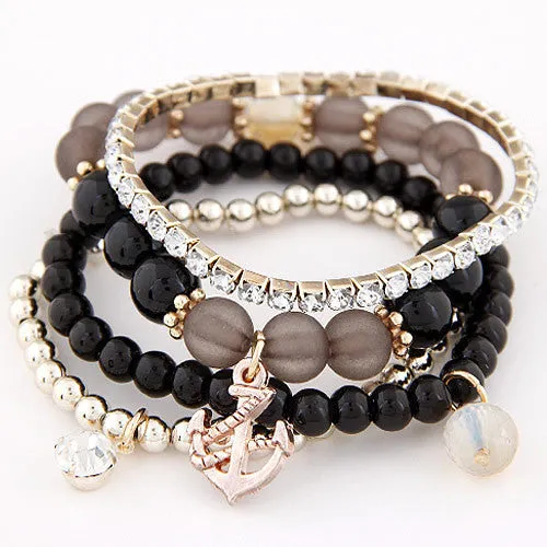 Trendy Fashion Summer Charms Ball Bracelet Crystal Imitation Pearl Anchor Color Multilayer Bracelet & Bangle For Women Jewelry