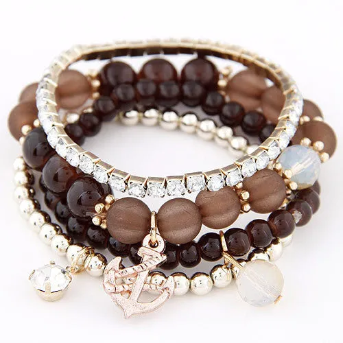 Trendy Fashion Summer Charms Ball Bracelet Crystal Imitation Pearl Anchor Color Multilayer Bracelet & Bangle For Women Jewelry