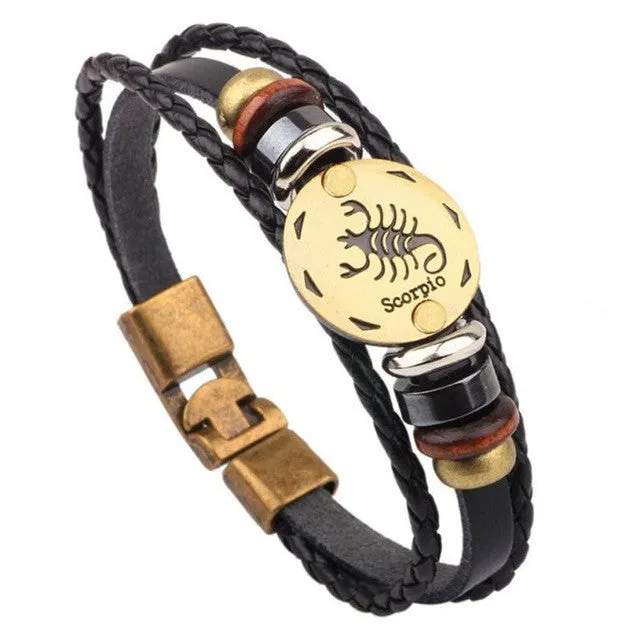 Twelve constellations bracelet  Bracelet Fashion Jewelry Leather Bracelet Personality Bracelet wristband