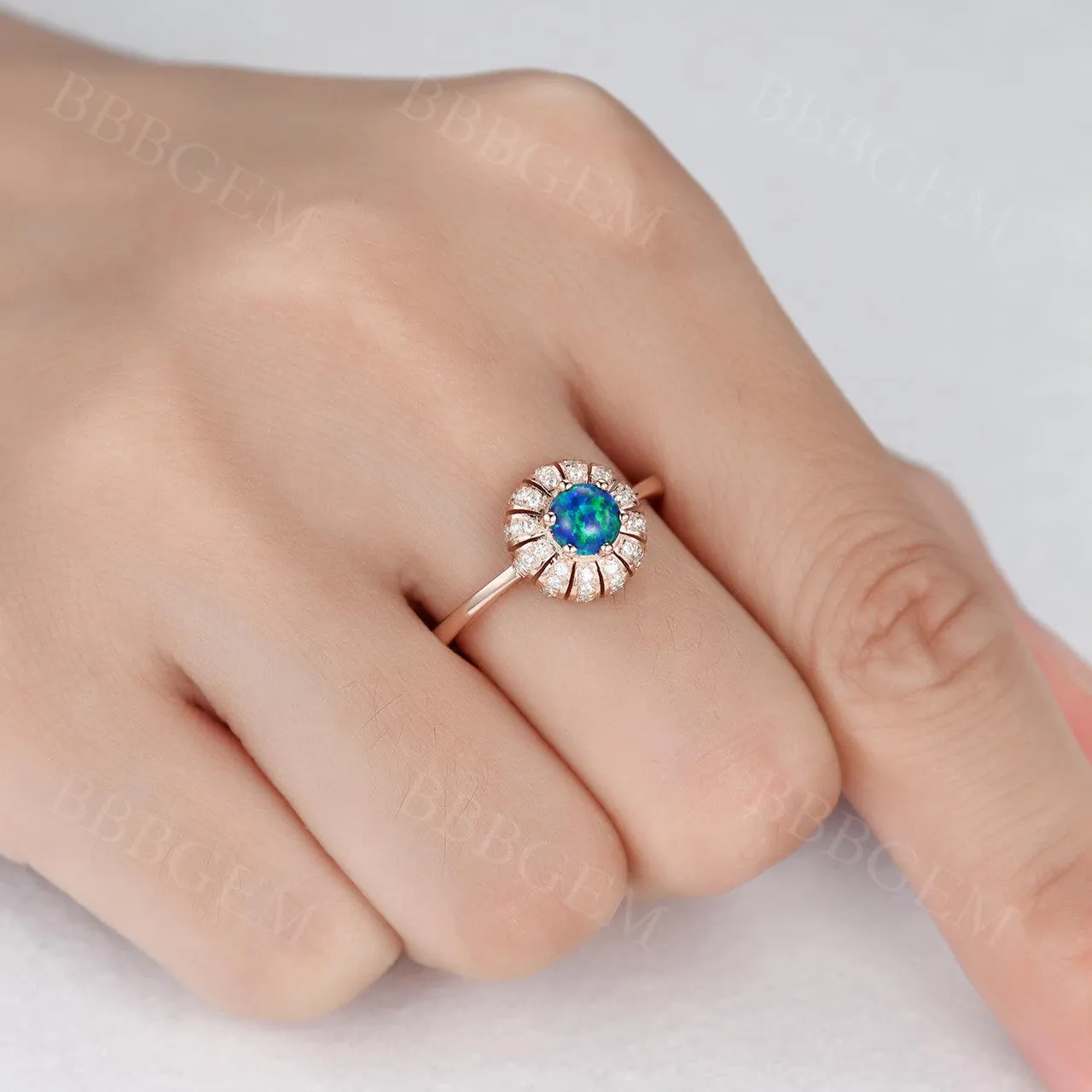 Unique Black Opal Diamond Engagement Ring Sun Flower 14K/18K Gold