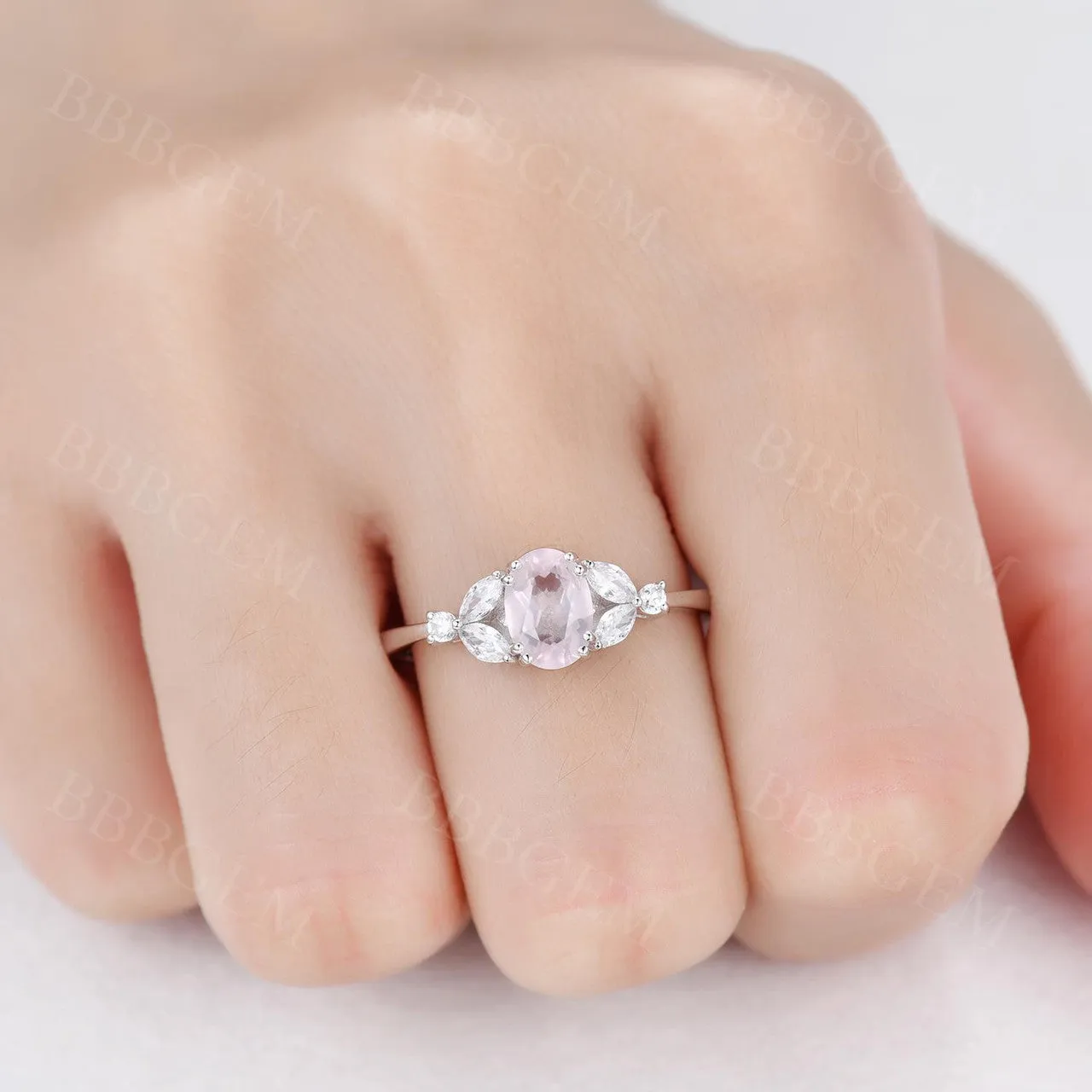 Unique Oval Cut Rose Gold 1CT Natural Rose Quartz Engagement Ring