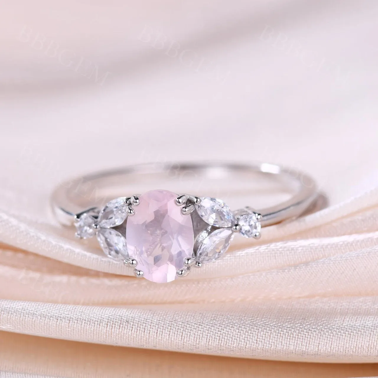 Unique Oval Cut Rose Gold 1CT Natural Rose Quartz Engagement Ring