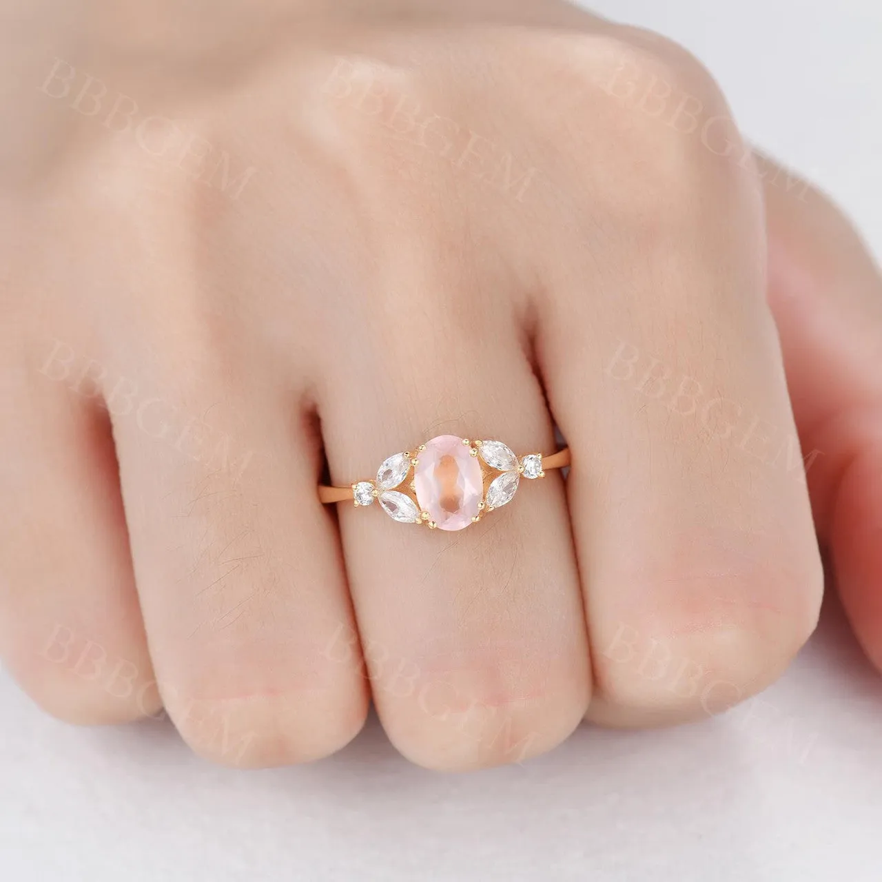 Unique Oval Cut Rose Gold 1CT Natural Rose Quartz Engagement Ring