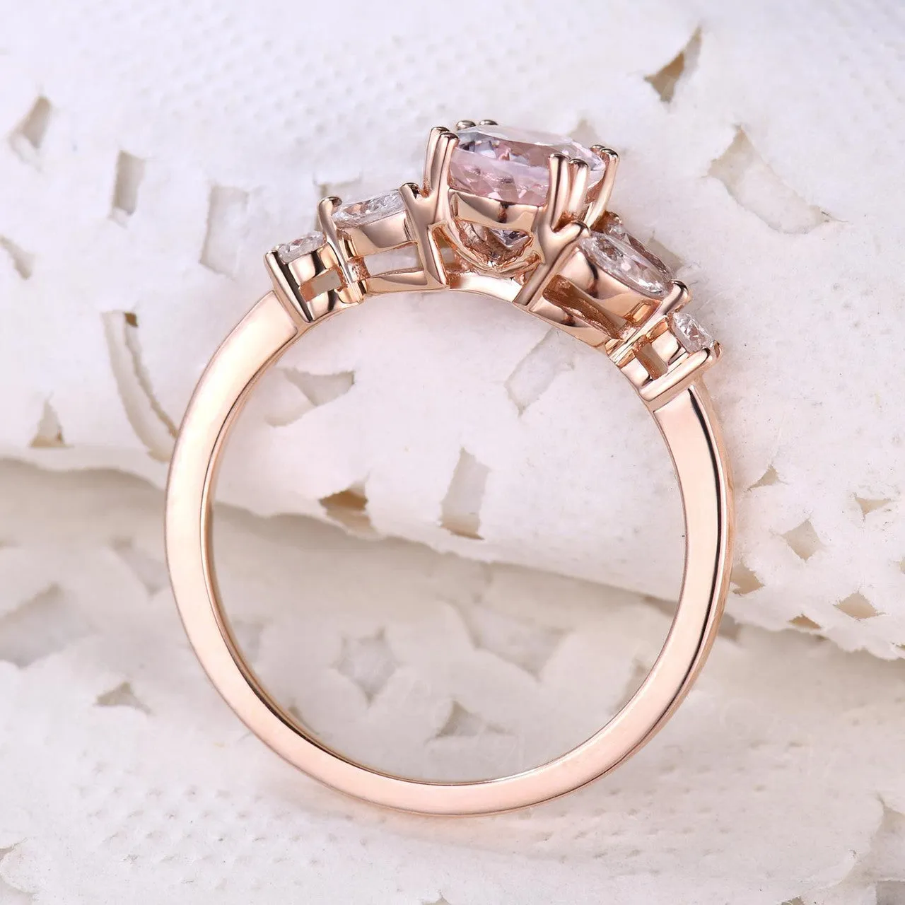 Unique Oval Cut Rose Gold 1CT Natural Rose Quartz Engagement Ring