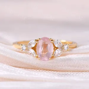 Unique Oval Cut Rose Gold 1CT Natural Rose Quartz Engagement Ring