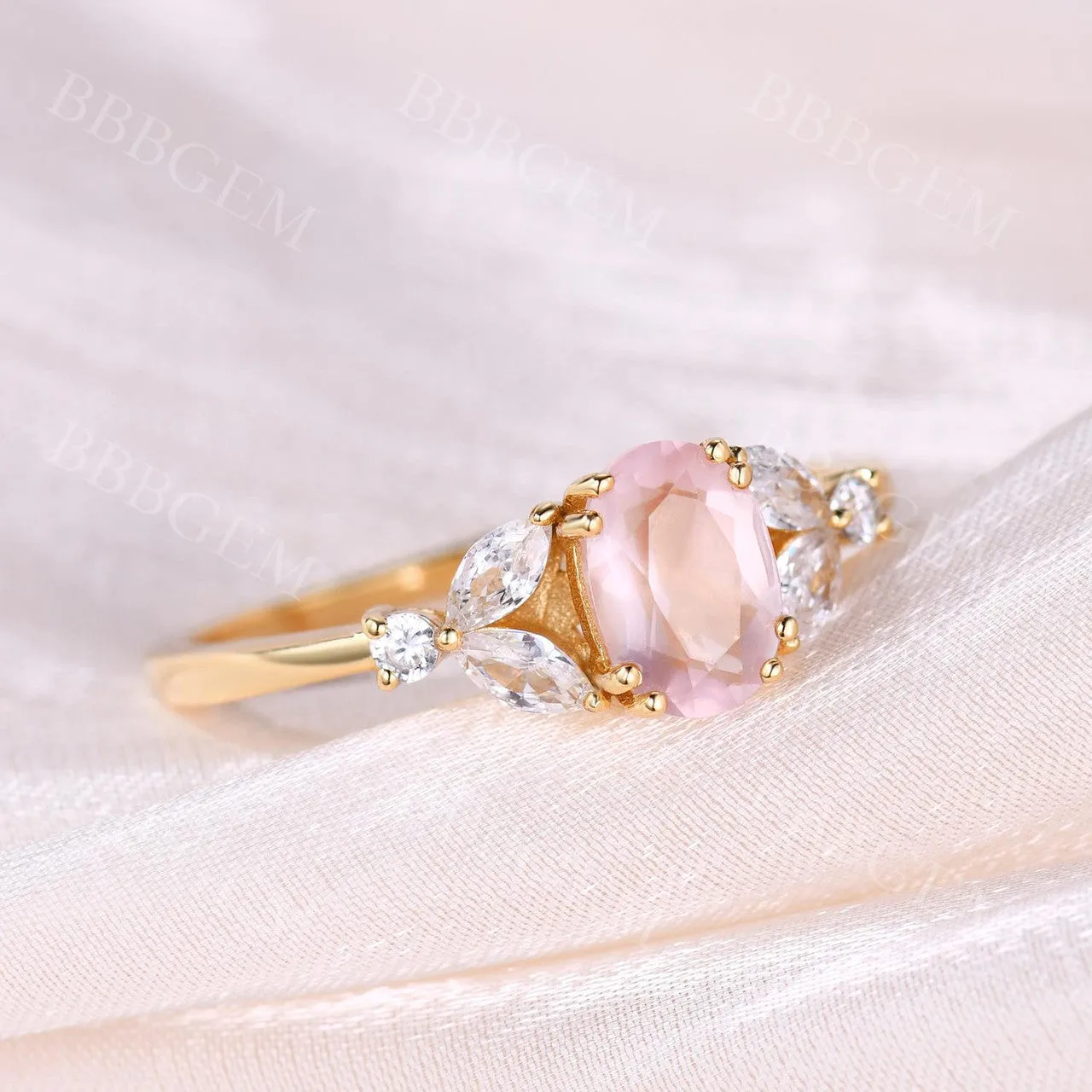 Unique Oval Cut Rose Gold 1CT Natural Rose Quartz Engagement Ring