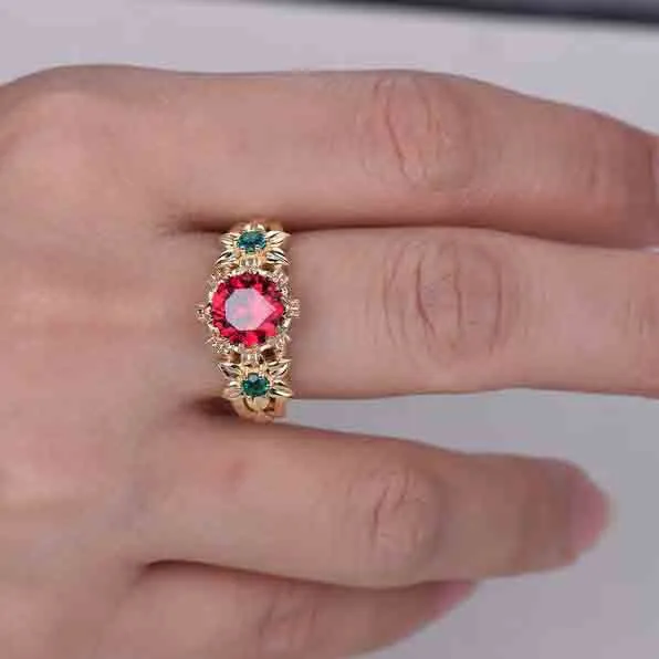 Unique Ruby And Emerald Engagement Ring Vintage Flower